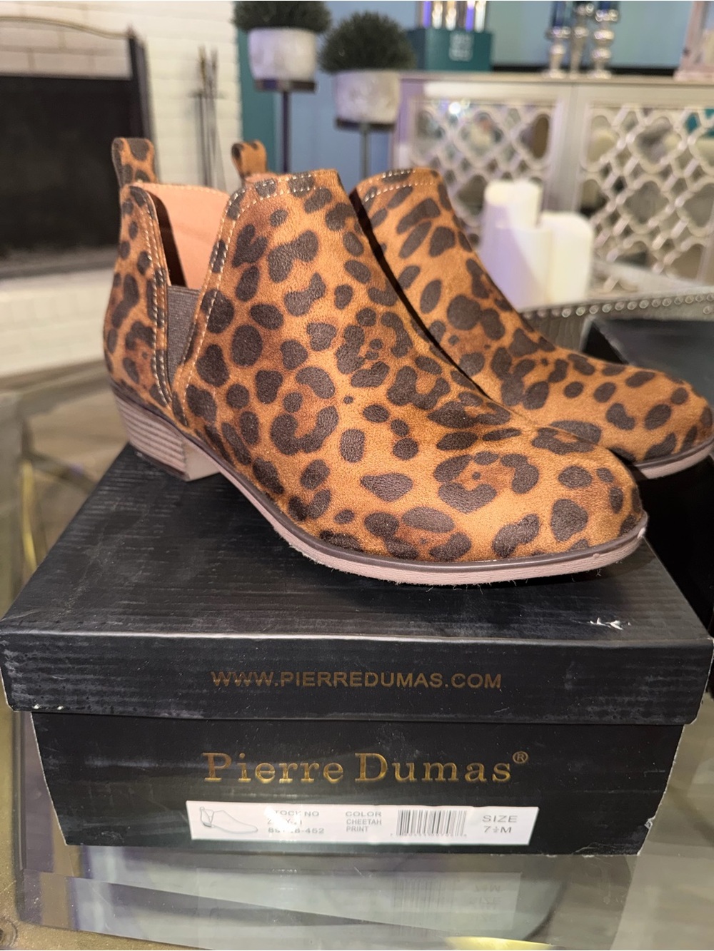 Pierre Dumas Leopard Print Ankle Booties in Brown and Dark Brown